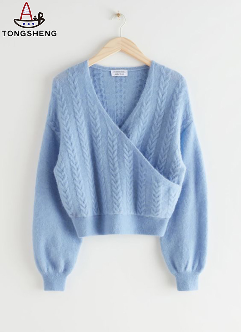Women's Blue V-Neck Sweater With Cross Layers