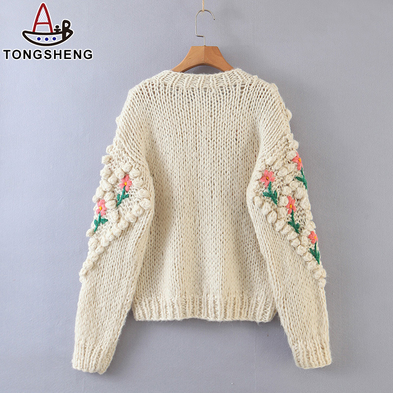 Thick Stitched Floral Ladies Cardigan Back View