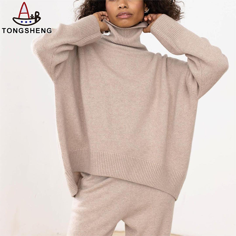 Khaki turtleneck cashmere sweater, the collar does not have to be folded, it will also be very layered