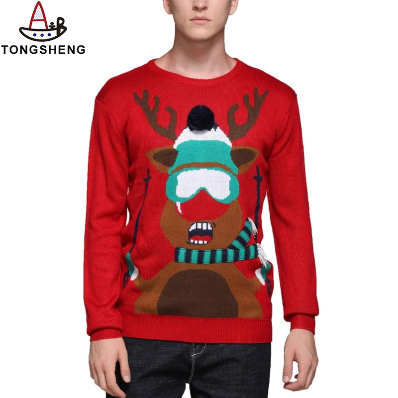 Elk-themed red Christmas sweater upper body effect