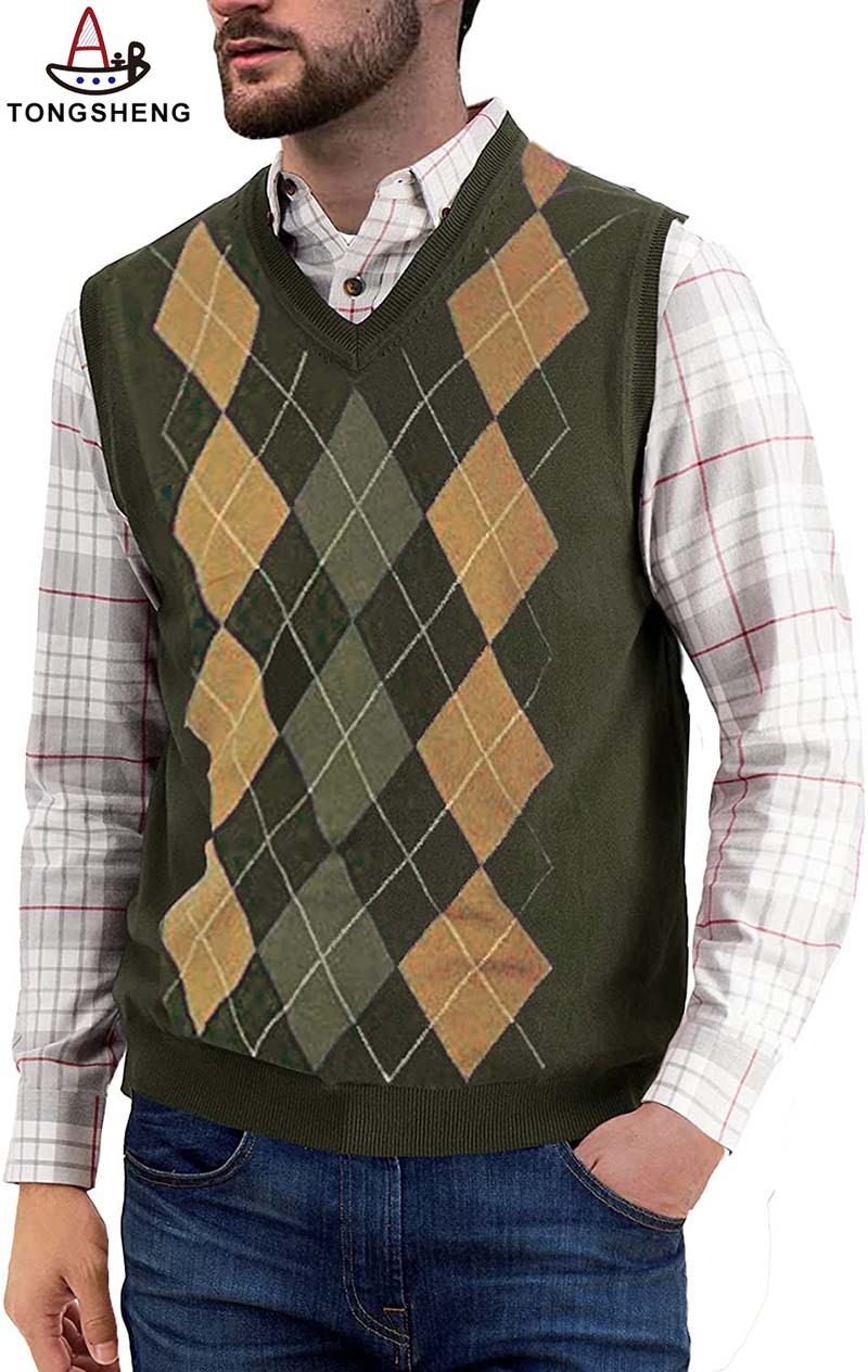 Dark green retro sweater vest with old-fashioned shirt, retro and stylish