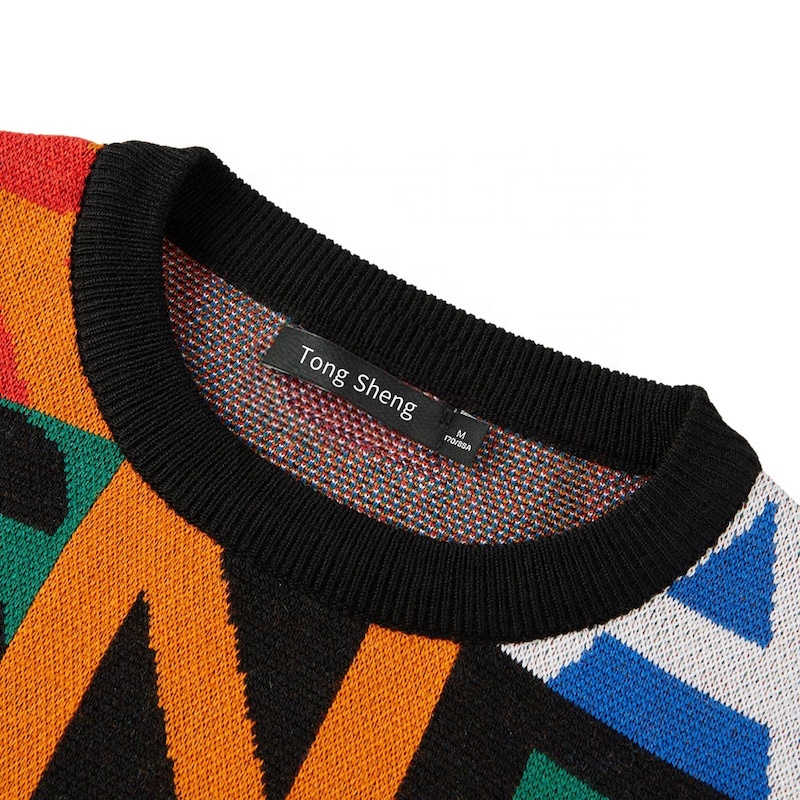 The crew neck sweater has a ribbed neckline and the lettering on the collar tag can also be customized