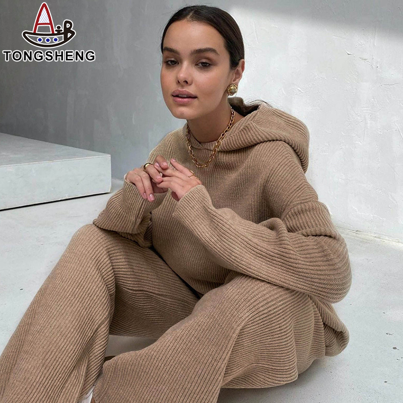 2022 Otoño Invierno suéter de punto 2 conjunto de dos piezas pantalones Palazzo mujeres Loungewear conjunto de pijama de punto conjunto de suéter de mujer