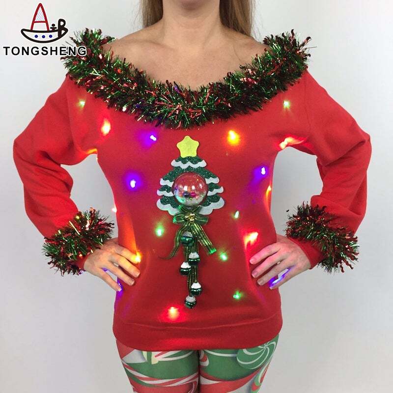 Jersey de punto personalizado, suéter de Navidad para mujer, suéter de Navidad feo de algodón acrílico para adultos, jersey con luz led para mujer, invierno 2022