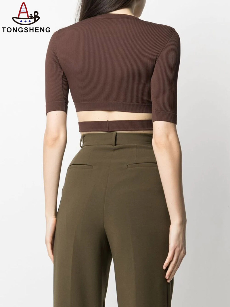 Brown Knit Sweater Cropped Back View