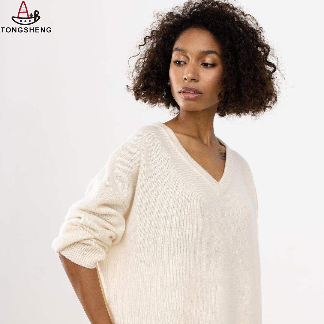 White V-Neck Sweater Versatile Classic