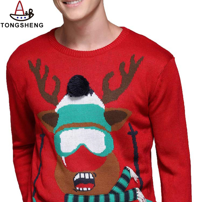 Christmas sweater with deer with three-dimensional plush balls