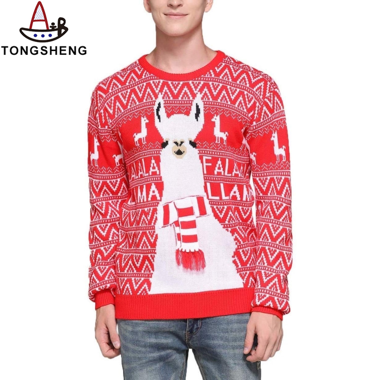 Red and white sweater with M pattern