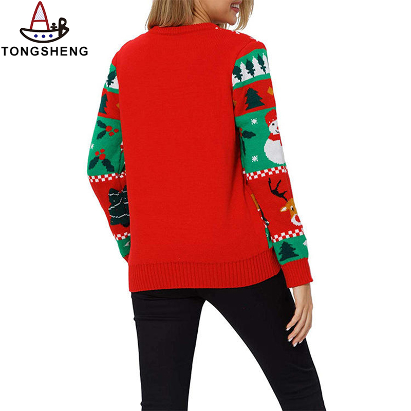 Red and green Christmas sweater on the back of the body