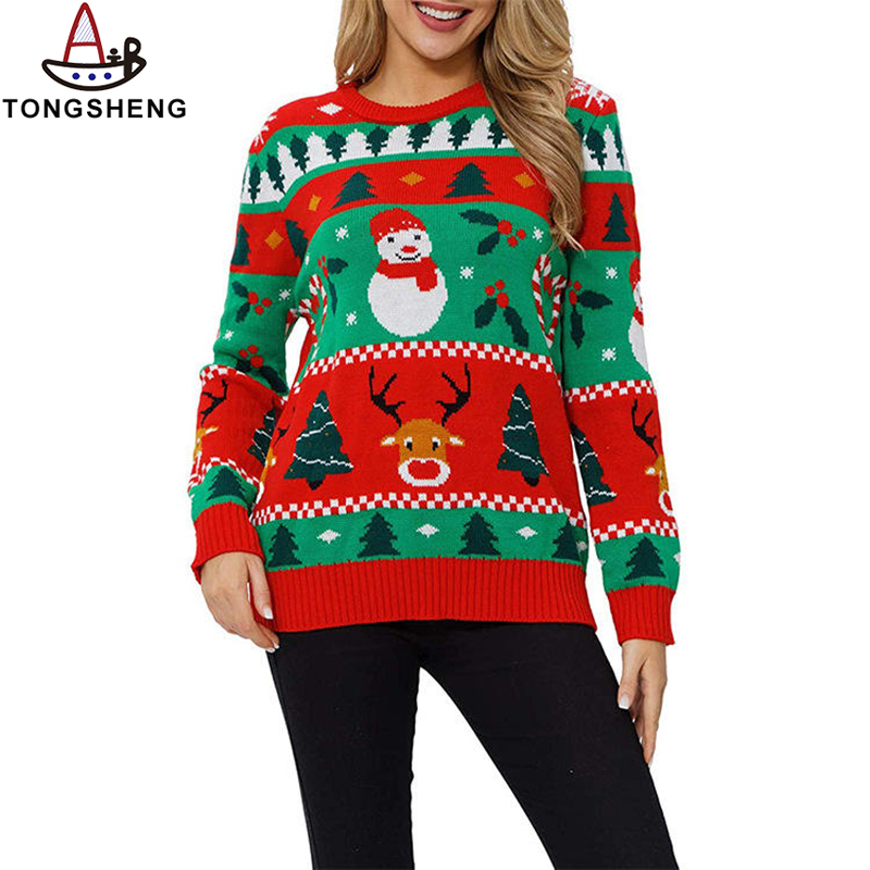 Christmas Sweater With Embroidered Snowman And Reindeer Looks Gorgeous