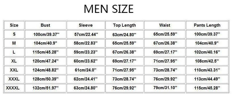 Men's Christmas Pajamas Size Chart