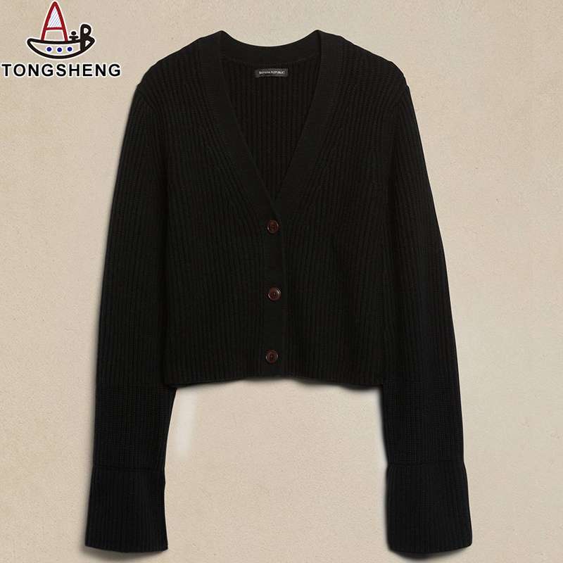 Black V-Neck Cashmere Cardigan Stain Resistant and Stylish