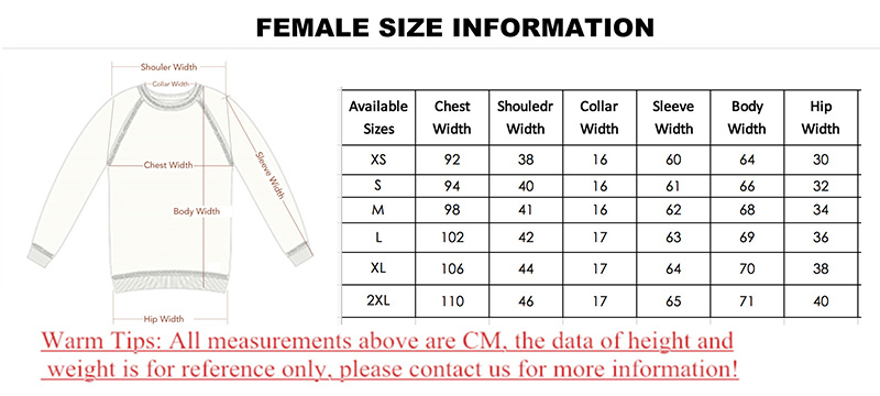 Size Chart for Christmas Sweater with Lights