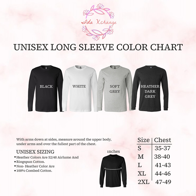 Size reference chart for men's and women's long-sleeve inner wear