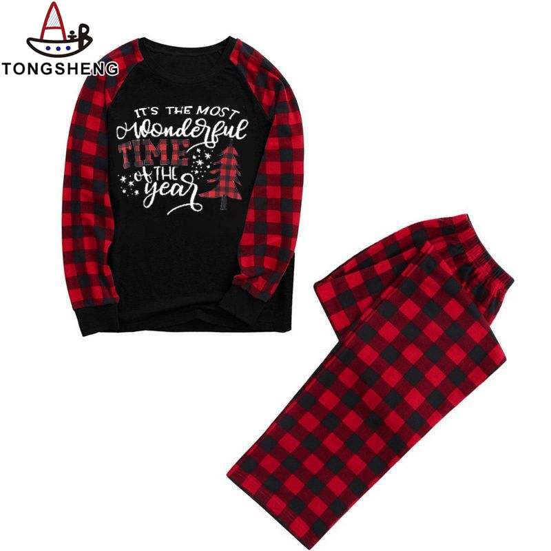 Set of red and black plaid Christmas pajamas.jpg