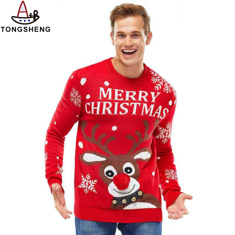 Men wear reindeer-themed couples sweaters.jpg