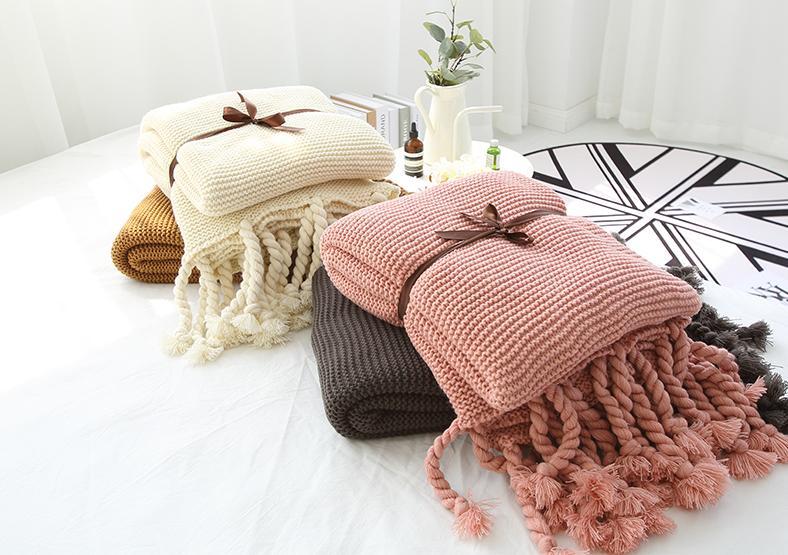 Cotton Fringe Blanket in Four Colors