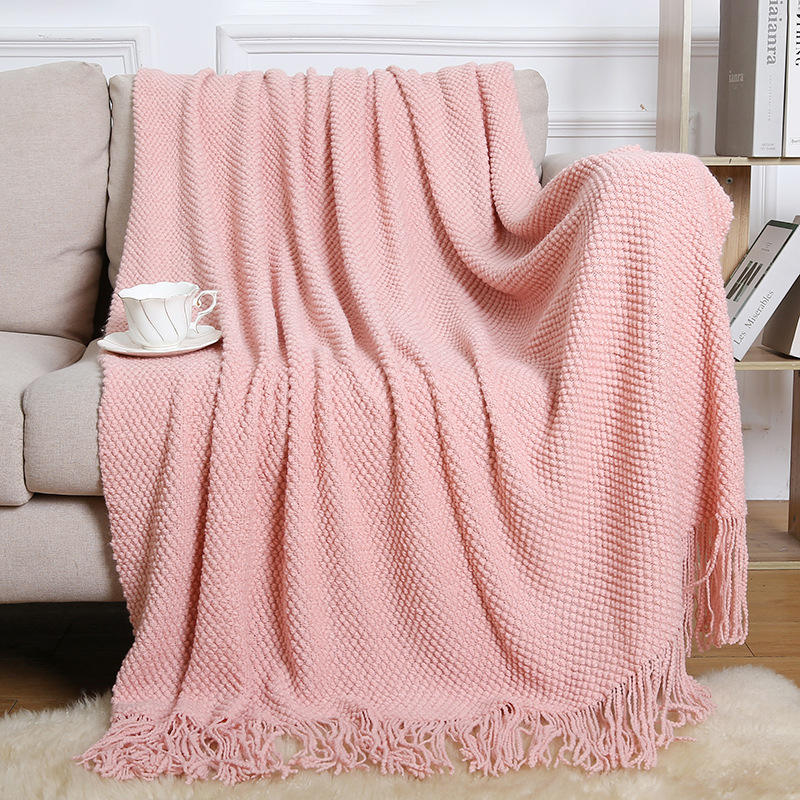 pink blanket with fringe