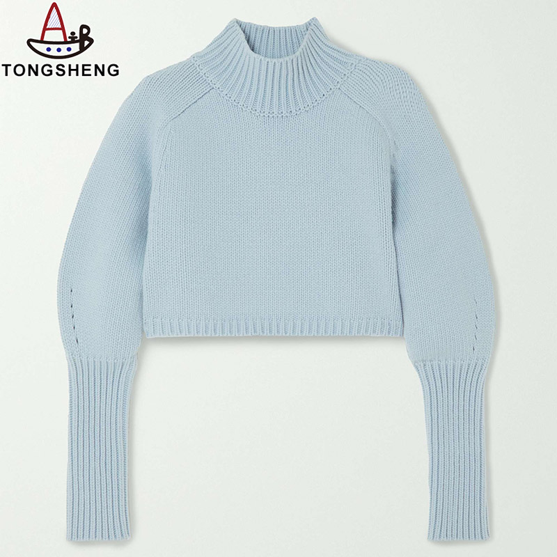Cropped Wool-Blend Turtleneck Sweater
