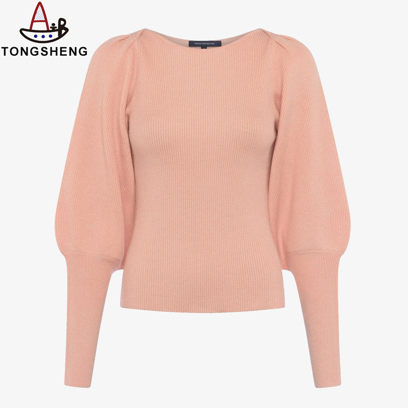 Cozy Pink Slope Neck Sweater