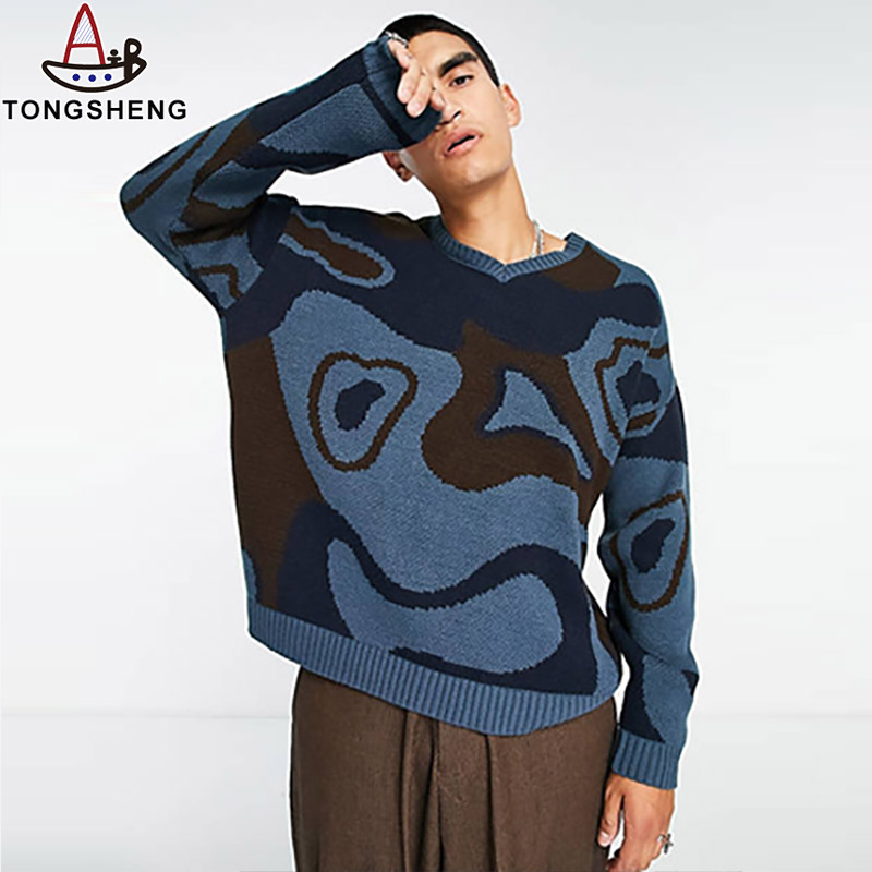 knitted v-neck jumper in abstract design