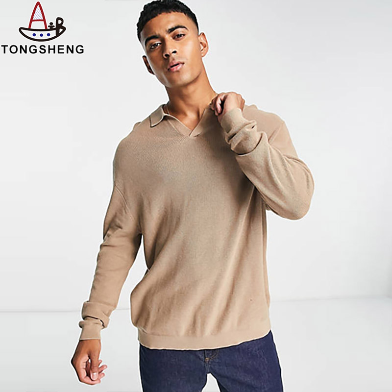 lightweight oversized rib jumper with notch neck in taupe