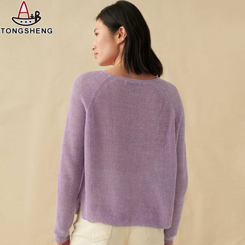 Back View of Purple Linen Ribbed Women's Sweater