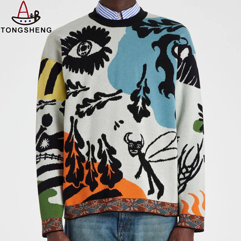 Pull Over Crew Neck Jacquard Sweater