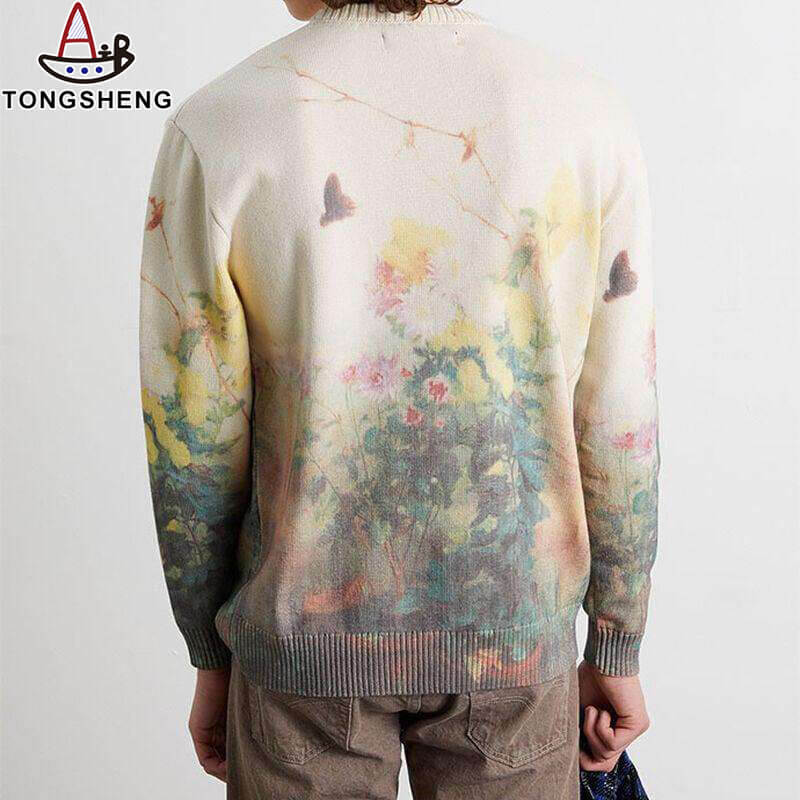 Floral Men's Crew Neck Sweater Back View