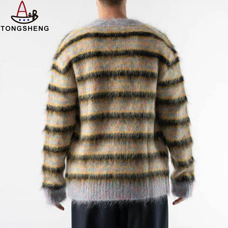 Back view of mohair striped men's cardigan