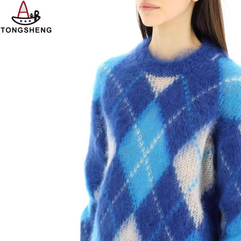 Argyle Mohair Knit Sweater