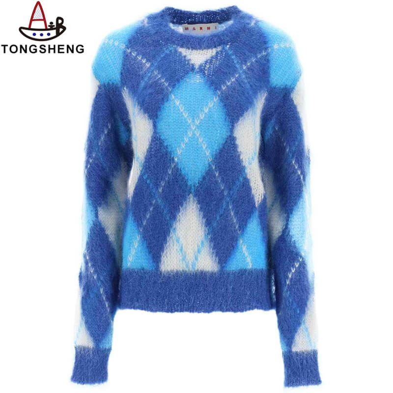 Blue Argyle Mohair Sweater