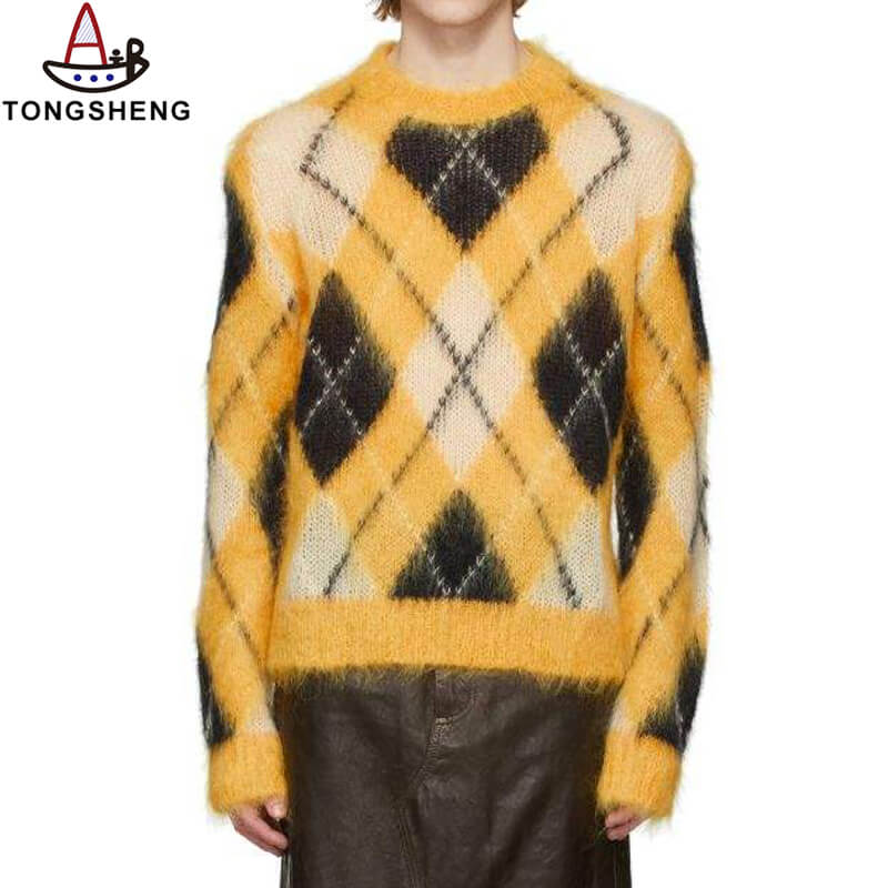 Yellow Argyle Mohair Sweater