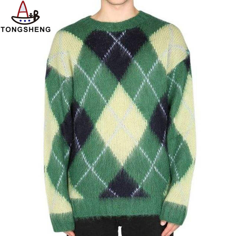Green Argyle Mohair Knit Sweater