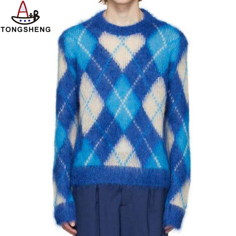 Blue Argyle Mohair Sweater