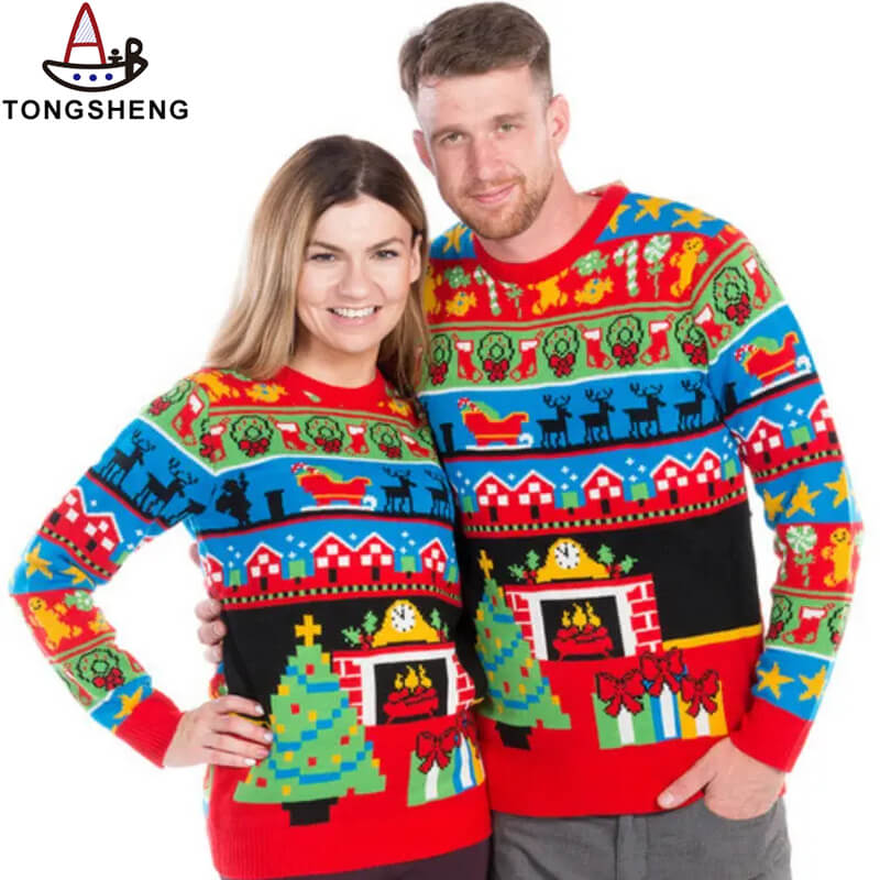 Pixel wind couple fun Christmas sweater