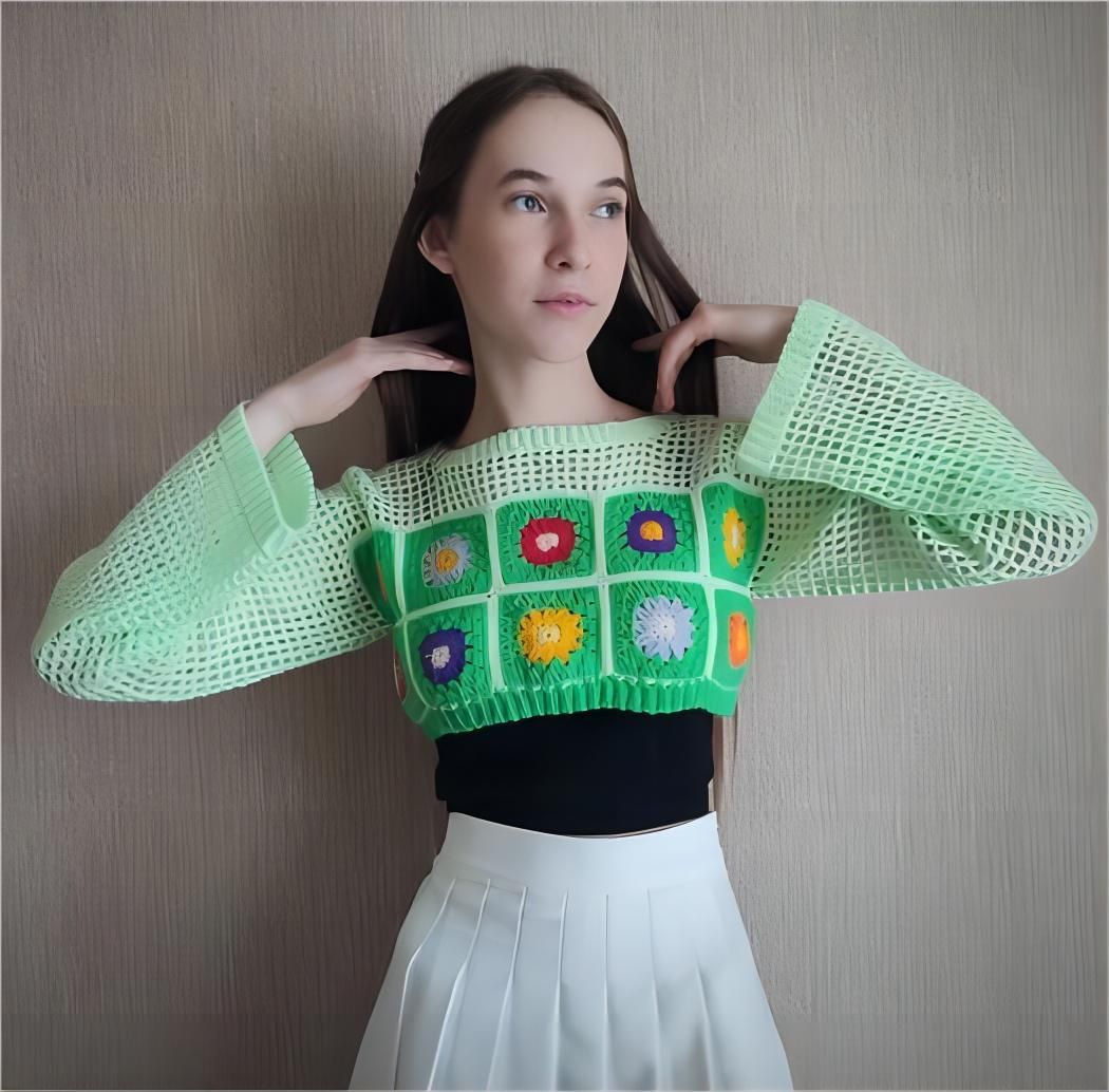 Green Crochet Crop Top Sweater Manufacturers