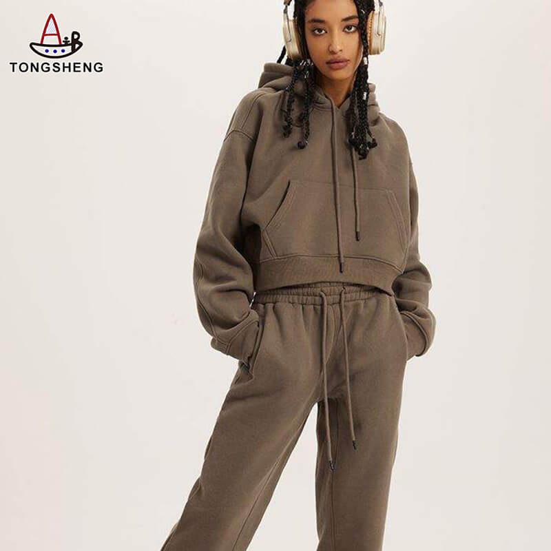 Autumn and winter zippered crop top hoodie sweatpants 2-piece set for women