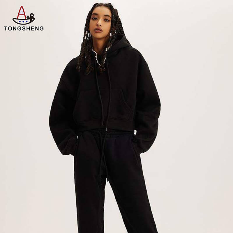 Autumn and winter zippered crop top hoodie sweatpants 2-piece set for women