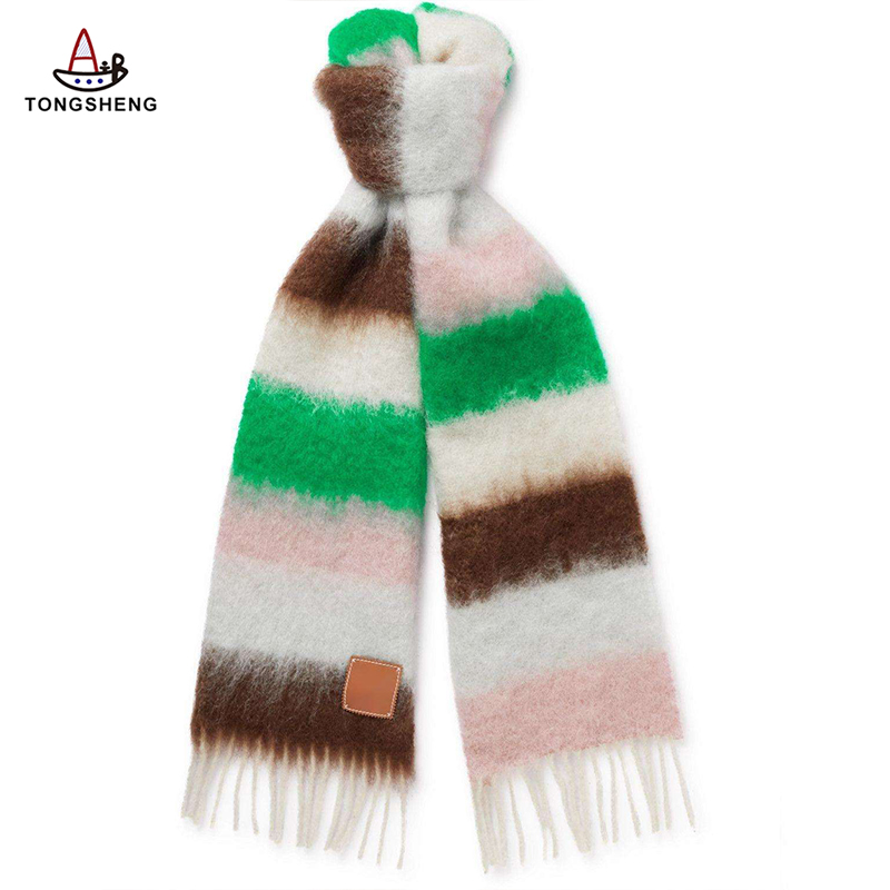 Knitted mohair scarf for men and women with color block stripes