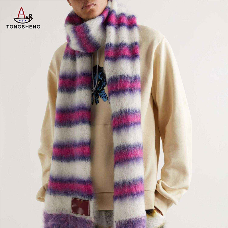 Knitted mohair scarf for men and women with color block stripes